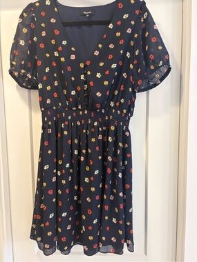 Madewell Navy Floral Smocked Waist Dress